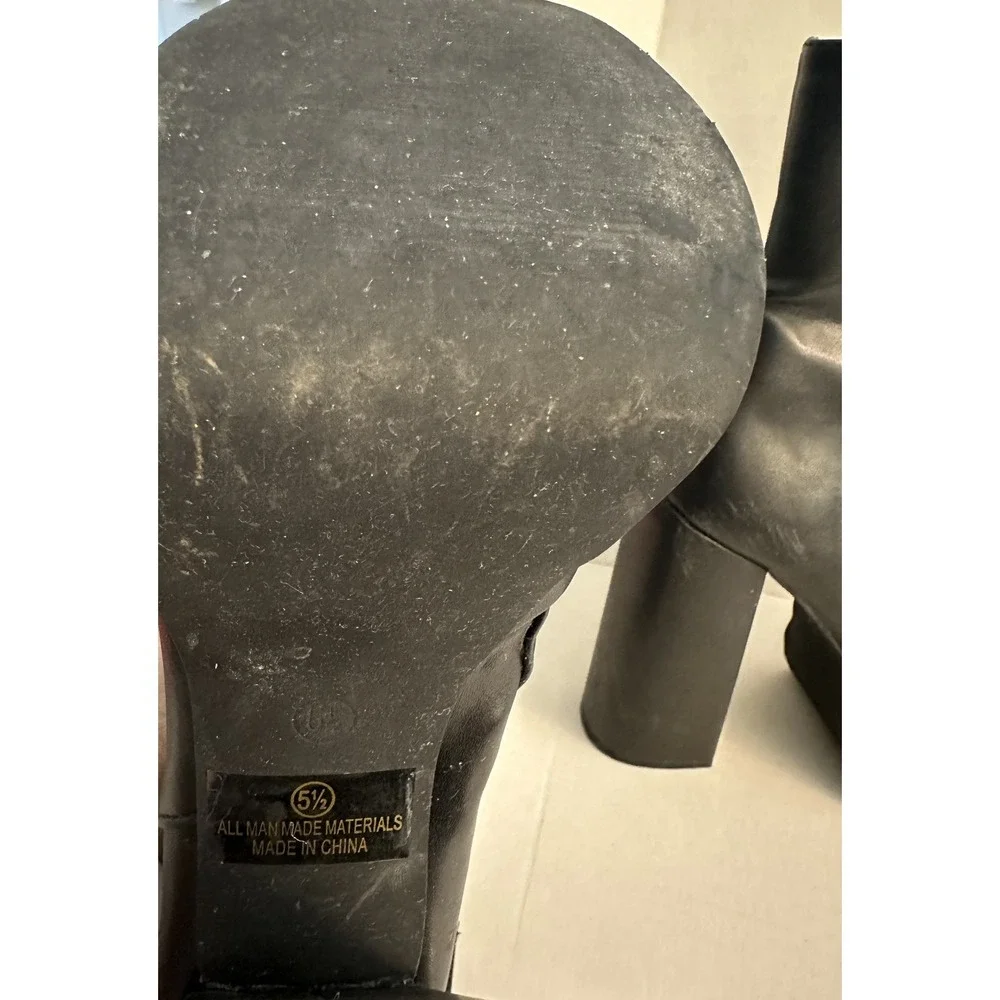 Olivia Thompson Shoes Boots Women Size 5.5 Black Platform Chunky‎ Block Heel Zip
